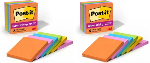 Post-it Notas súper adhesivas, 3 x 3 pulgadas, 2X The Sticking Power, colección Energy Boost, colores brillantes (naranja, rosa, azul, verde),