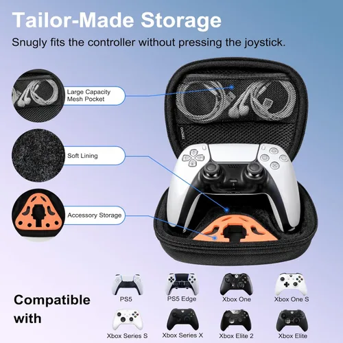 Vista 2 de TiMOVO Controller Keyboard Carrying Case for PS5PS5 EdgeXbox Controller, PS5 Travel Case with Accessory Storage Holder, Hard Shell Protective Bag