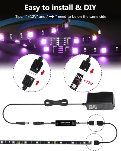 Vista 4 de HitLights Tira de luces LED 3 precortadas de 12 pulgadas/36 pulgadas, tira de luz LED flexible que cambia de color, kit de acento 5050 LED