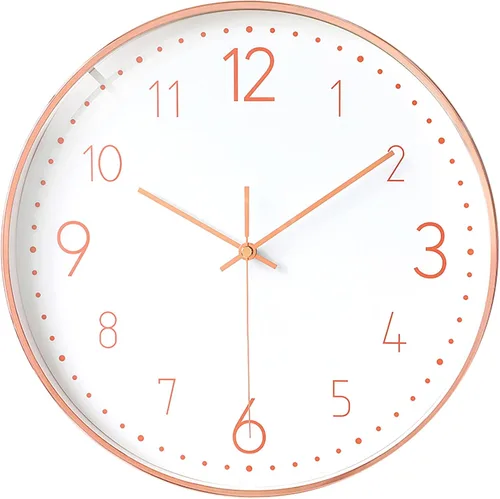 Vista 8 de Stephanie Imports Moderno reloj de pared silencioso de oro rosa sobre negro con tapa de cristal (esfera numérica)