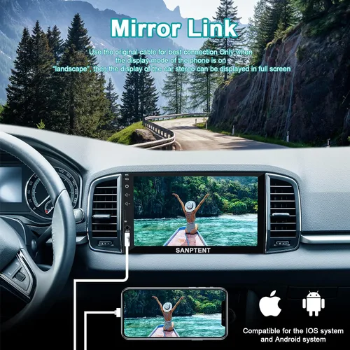 Vista 3 de Receptor de audio de radio para auto de doble DIN para Apple Carplay, Android Auto, Mirror Link, pantalla táctil de 7 pulgadas, cámara de reversa