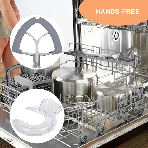 Vista 5 de Stainless Steel Flex Edge Beater with Silicone Edges and Pouring Shield Compatible with KitchenAid 4.5-5QT Mixer Bowl, Beater Paddle Attachment