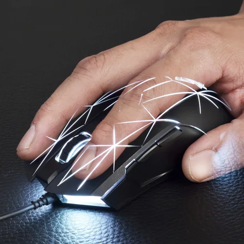 Vista 5 de Mouse para jugadores USB Ajazz Firstblood Watcher con patrón RGB retroiluminado de 2400 DPI 7 Botones Programables AJ52 Negro Star Black