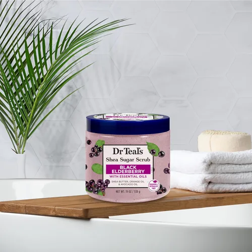 Vista 7 de Dr Teal's Exfoliante corporal de azúcar de karité, saúco negro con aceites esenciales, 19 onzas (paquete de 3)