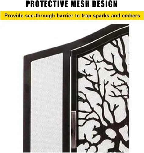 Vista 3 de ROYUMI Pantalla de chimenea en forma de árbol con herramientas, estufa de leña con puertas, accesorios de hierro forjado, cepillo, póker, pala