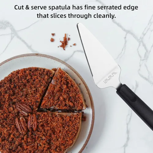 Vista 7 de Juego de espátulas para servidor Black Pie Premium – Cuchillo de acero inoxidable liso y dentado para tartas, pizza y postres Utensilios de cocina
