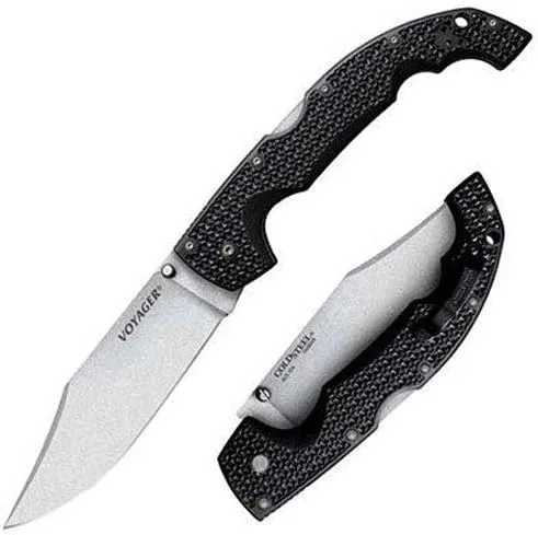 Cold Steel Voyager Series - Cuchillo plegable con cierre de triple eje y clip de bolsillo, Negro, XL