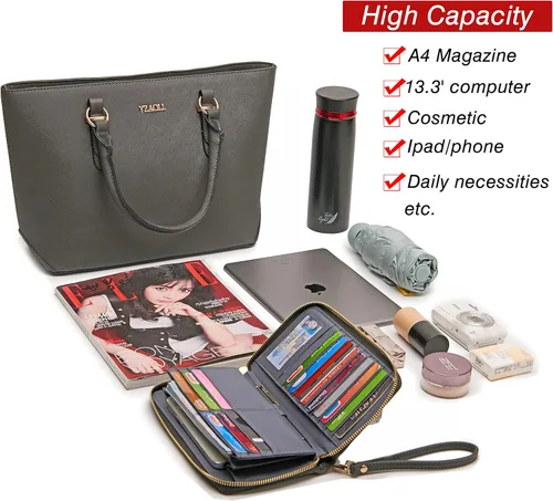 Vista 4 de YZAOLL Monederos para mujer de gran capacidad de cuero duro artificial, bolsos de hombro con doble asa