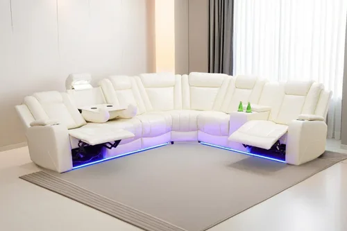 Vista 10 de A Ainehome Juego de sofá reclinable eléctrico, juego de sofá modular de cuero para sala de estar, cine en casa, con luces LED, soporte para tazas