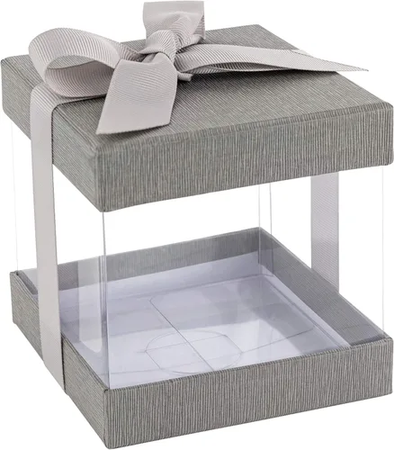 Vista 18 de Cajas de regalo de plástico transparente con tapa, base y cinta.