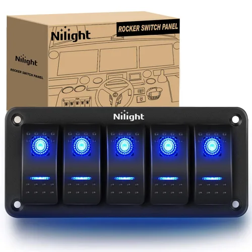 Vista 30 de Nilight Panel de interruptor basculante de 3 bandas con luz LED naranja de 5 pines de encendido y apagado precableado, panel de interruptor