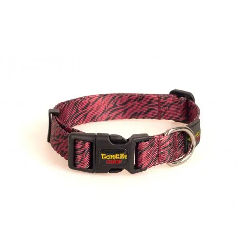 Handmade Dark Red Zebra Dog Collar - Tontik Shop Colorful wide collar for dogs made of woven fabric - 3 Sizes - For small, medium and large dogs -