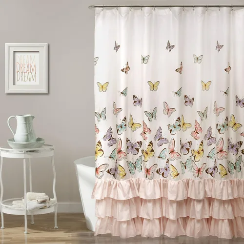 Vista 8 de Lush Decor Cortina de ducha con diseño de mariposa, 72 x 72 pulgadas, lila