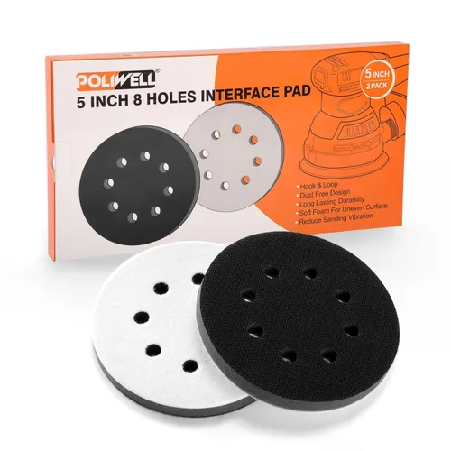 POLIWELL Almohadilla de Interfaz de 5 Pulgadas con 8 Agujeros, Almohadilla de Espuma para Lijadora Orbital de 5 Pulgadas, Almohadillas de Esponja