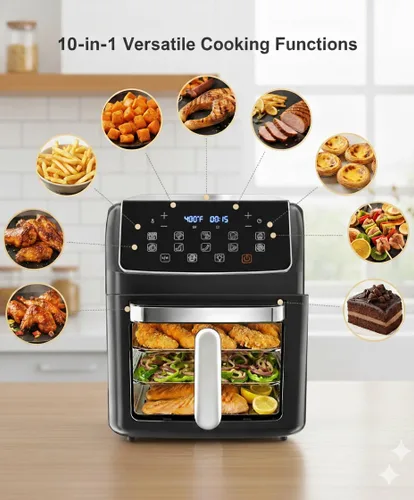 Vista 7 de HealSmart Horno freidora de aire 10 en 1, horno de convección de 12.6 cuartos de galón con ventana visible, asador y parrilla, freidora de aire