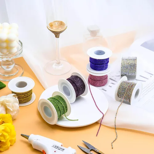 Vista 5 de Dowarm Cadena de cierre de diamantes de imitación de cristal de 10 yardas de 0.079 pulgadas para coser Crocs zapatos, ropa, vasos, cadena de Azul