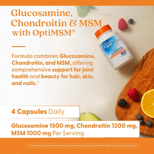 Vista 5 de Doctor's Best Glucosamina Condroitina Msm con cápsulas OptiMSM, apoya la estructura, función y comodidad saludables de las articulaciones, sin OGM