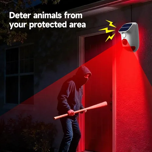Vista 6 de Alarma solar con sensor de movimiento, sirena de seguridad impermeable IP65 de 120 dB con luz estroboscópica, 3 modos para patio, granja, hogar