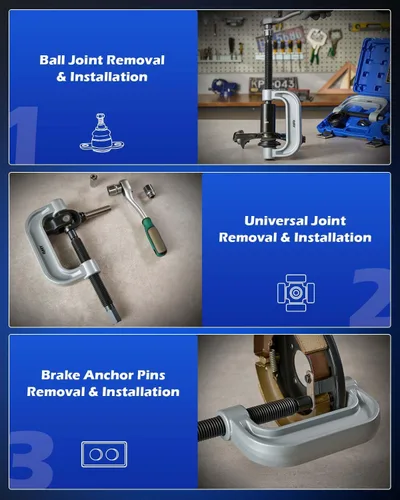 Vista 4 de Orion Motor Tech Prensa de rótula resistente y kit de herramientas de extracción de juntas en U con adaptadores 4x4, para la mayoría de automóviles