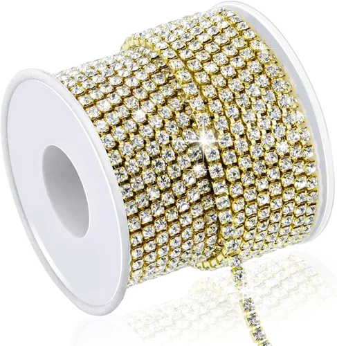 Vista 11 de Dowarm Cadena de diamantes de imitación de cristal de 10 yardas de 0.157 pulgadas para coser zapatos Crocs, cadena de diamantes de imitación SS16