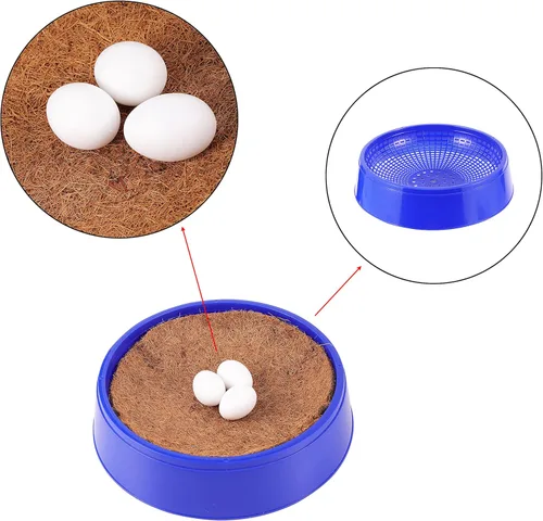 Vista 4 de Juego de suministros para palomas, 3 piezas de nido de cría de pájaros, 4 soportes para palomas, 9 huevos de plástico sólido blanco para todo tipo