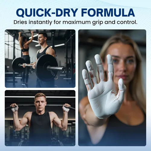 Vista 5 de Liquid Chalk for Gym, Weightlifting – Fast Drying Gym Chalk Liquid, Lasting Grip Formula – Mess Free, Dust-Free, Skin-Safe Liquid Climbing Chalk for