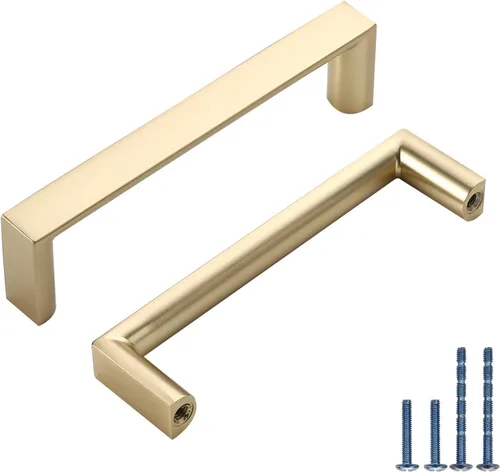 Paquete de 2 manijas de gabinete de cocina de 3 pulgadas (2.992 in) de color dorado cepillado, tiradores de gabinete de cocina, tiradores de cajón