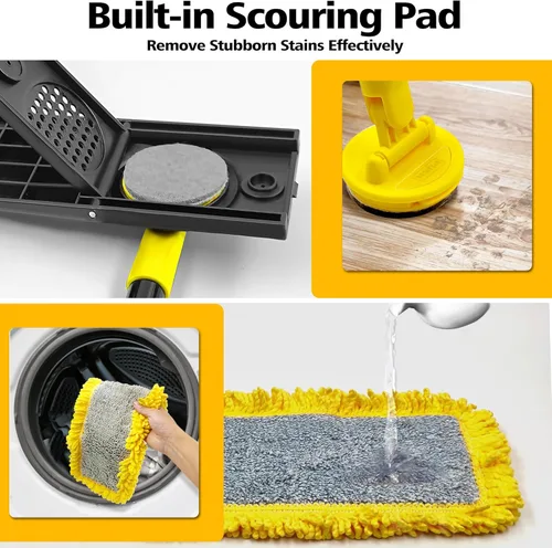 Vista 6 de Trapeador de polvo con almohadillas de microfibra y chenilla, mopa plana seca y húmeda para limpiar madera dura, azulejos, vinilo, cocina, baño