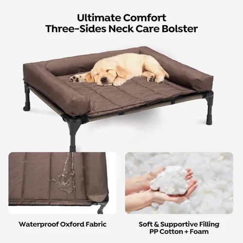 Vista 3 de Veehoo Cama elevada refrescante para perro que incluye cojín de refuerzo extraíble e impermeable, cuna elevada para mascotas con malla Teslin