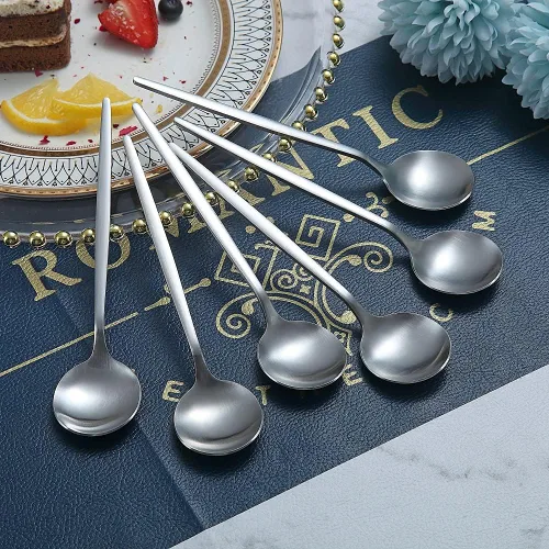 Vista 3 de Matt Silver - 6 cucharaditas de té de acero inoxidable para el hogar, cocina o restaurante, aptas para lavavajillas