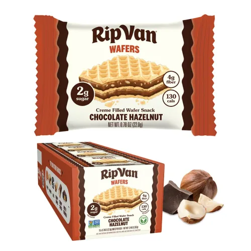 Rip Van - Galletas de oblea de avellana de chocolate – Bocadillos saludables – bocadillos keto – Bajo en carbohidratos, bajo en azúcar (0.07 oz),