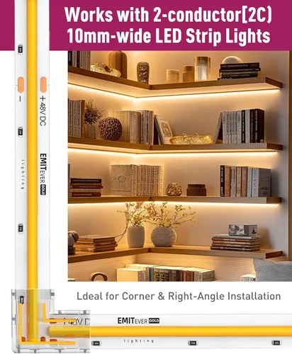 Vista 2 de EMITEVER Conectores de tira LED de 0.394 pulgadas, 12 piezas, conector de esquina LED en forma de L, sin soldadura, cinta transparente sin