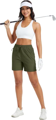 Vista 7 de MAGCOMSEN Pantalones cortos de senderismo para mujer de 5 pulgadas, UPF 50+, de secado rápido, ligeros, atléticos, para correr, golf, verano