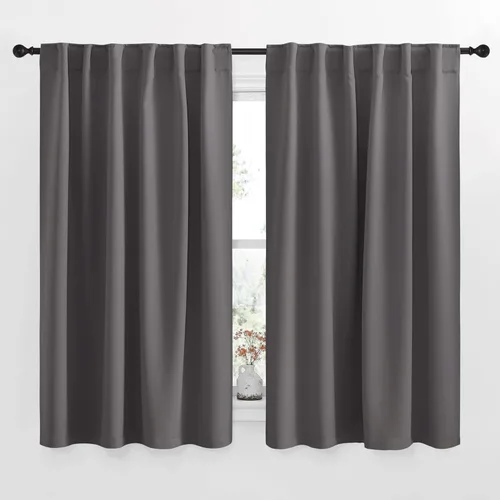 NICETOWN Paneles de cortinas opacas para sala de estar, color gris, 52 x 63 pulgadas, juego de 2 paneles, cortinas opacas para oscurecer la 2-Gris