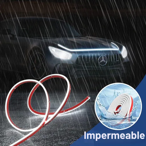 Vista 4 de Tira de luz flexible para capó de automóvil, 59 pulgadas, luz LED dinámica de circulación diurna para automóvil, camión, SUV, luz blanca, fácil