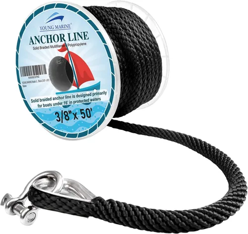 Vista 6 de YOUNG MARINE Hecha de 3/8 pulgadas, 100 pies, 150 pies, línea de anclaje trenzada de alta calidad MFP, cuerda de anclaje trenzada con dedal de acero
