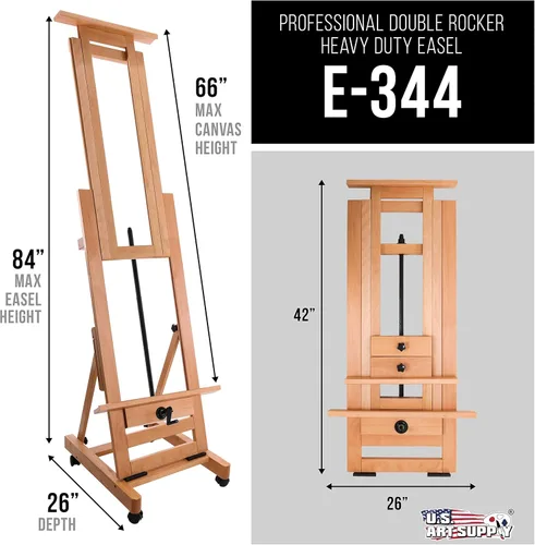 Vista 2 de U.S. Art Supply Caballete de madera extra grande de doble manivela basculante – Caballete de arte ajustable con marco en H doble mástil para pintar