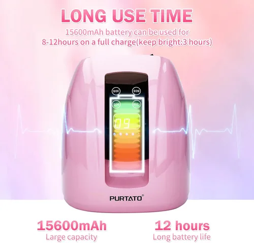 Vista 2 de Purtato Lámpara de uñas profesional recargable LED UV de 90 W, batería de 45 cuentas de lámpara de larga duración, parte inferior de acero
