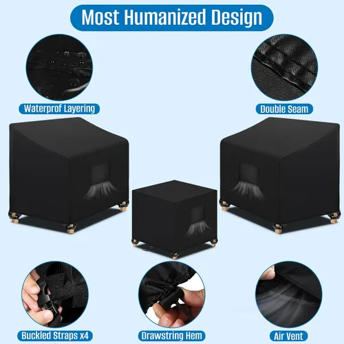 Vista 2 de SIRUITON Juego de 3 fundas para muebles de jardín de patio al aire libre con tela 420D duradera y resistente al agua, apta para juegos de muebles