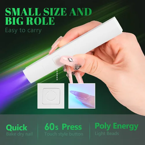 Vista 4 de ranrose Mini luz UV para uñas de gel, mini lámpara de uñas portátil, luz UV de mano de 3 W para uñas, secador de uñas en forma de L, luz LED