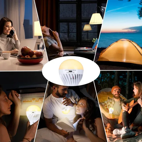 Vista 7 de BSOD Bombillas recargables con control remoto, bombillas LED E26 de luz cálida, bombillas de batería USB, bombillas regulables de emergencia