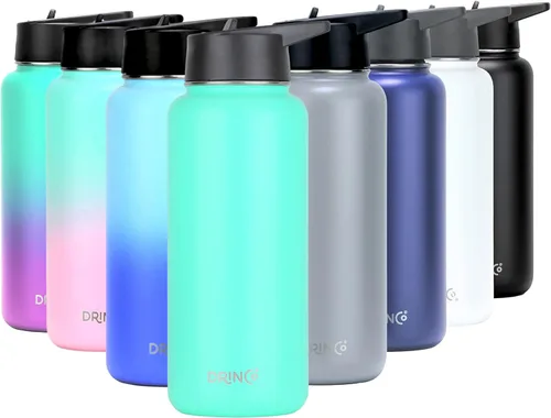 Vista 26 de DRINCO Botella de agua de acero inoxidable con tapa de boquilla aislada al vacío, botella de agua de doble pared, boca ancha