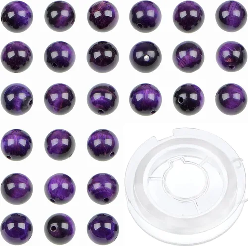 Vista 20 de Bymitel - 210 cuentas de cristal natural, piedras preciosas redondas energéticas y curativas sueltas con cordón elástico para hacer joyas, pulseras