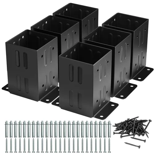 Eapele Base de anclaje para poste de cerca de madera 4x4, acero grueso con recubrimiento en polvo negro, incluye tornillos para madera y anclajes