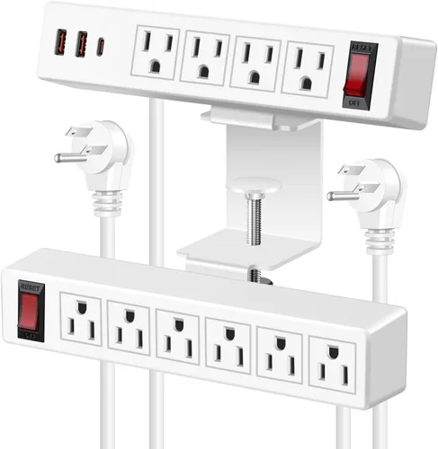 Vista 8 de Regleta de alimentación con abrazadera de escritorio de doble capa, regleta de alimentación debajo del escritorio con 10 salidas AC y 3 USB