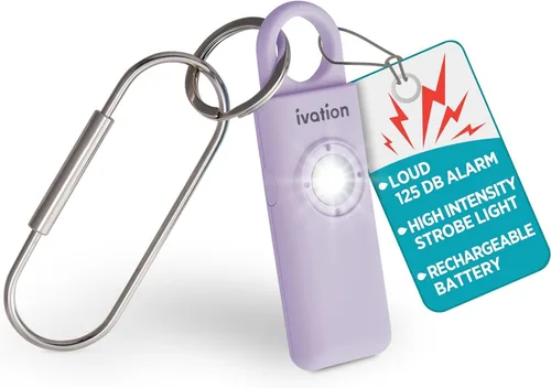 Vista 9 de Ivation Alarma SOS recargable personal, tamaño de bolsillo, 130 dB, sirena de seguridad de sonido y luz LED estroboscópica de pánico con mosquetón