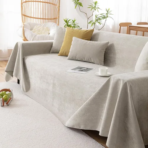 Vista 8 de VClife Funda bohemia de felpilla para sofá, apta para mascotas, gruesa, beige, crema, blanco, a cuadros, triangular, con borlas, agradable a