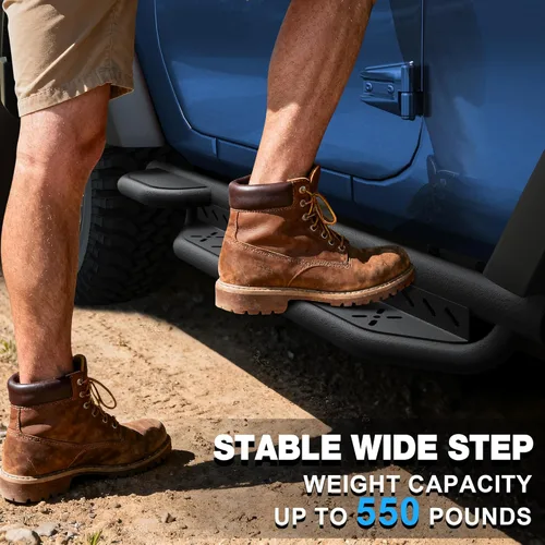 Vista 4 de Crew Cab - Estribos compatibles con Jeep Wrangler JK 2007-2018, solo 2 puertas, dos escalones, barras Nerf de acero resistente de carbono negro