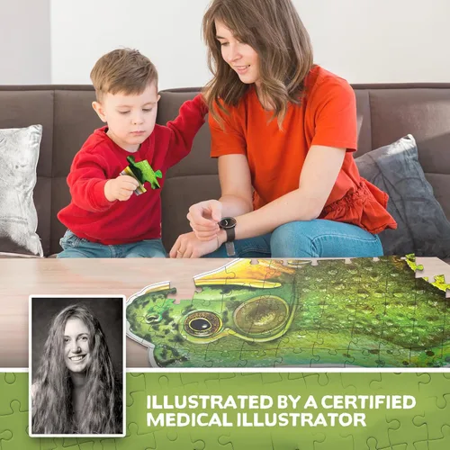 Vista 6 de Bullfrog - Rompecabezas de piso de anatomía animal Rompecabezas de 100 piezas de doble cara Ilustración científicamente precisa de rana de gran