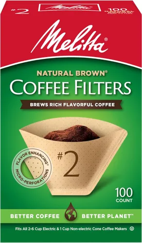 Melitta - Filtros cónicos para café número 2, marrón natural, 100 unidades - Se adaptan a todas las cafeteras de cono de 2-6 tazas y cafeteras de